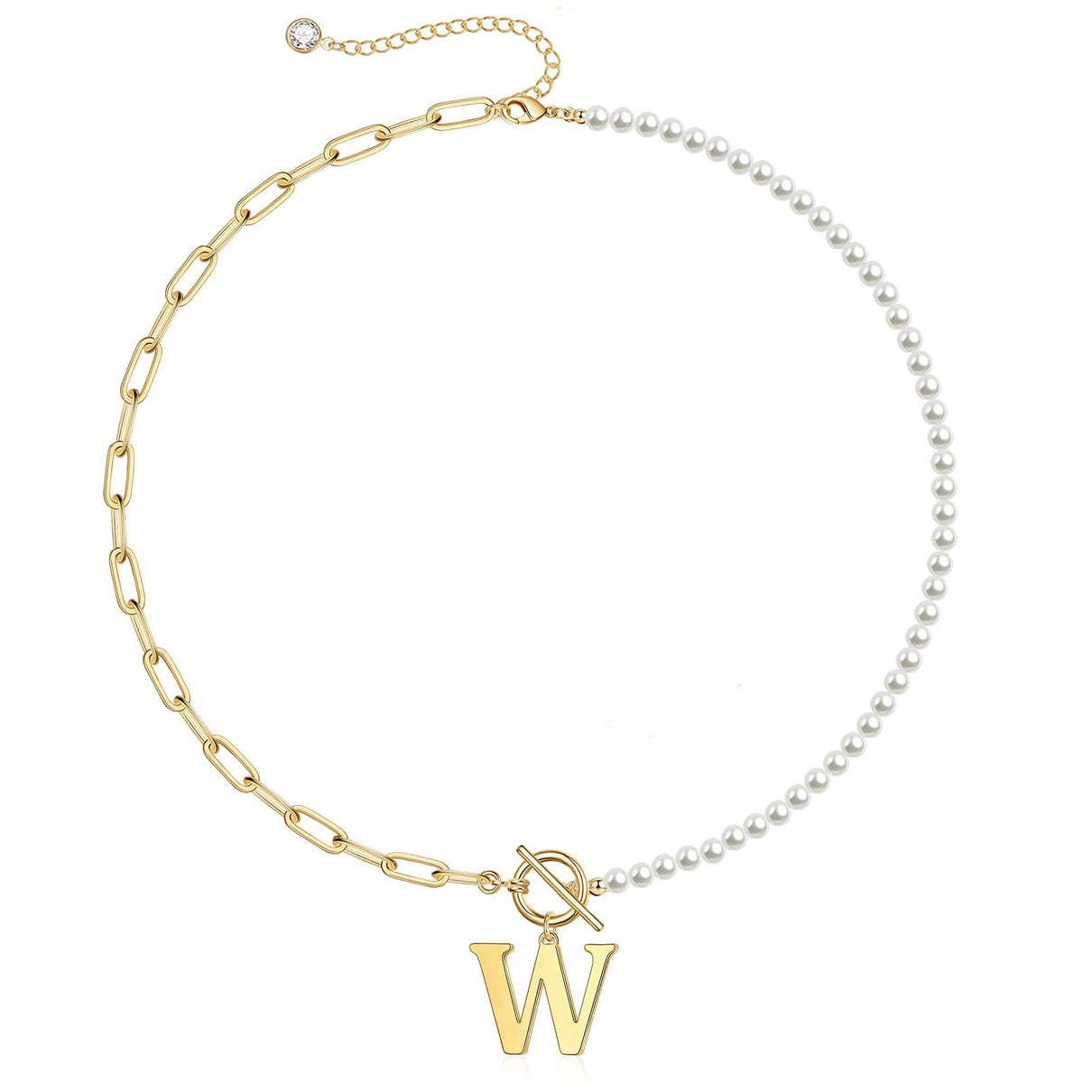 Pearl & Paperclip Chain Letter Initial Necklace — product detail