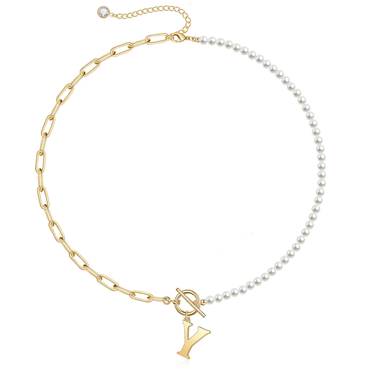 Pearl & Paperclip Chain Letter Initial Necklace — product detail