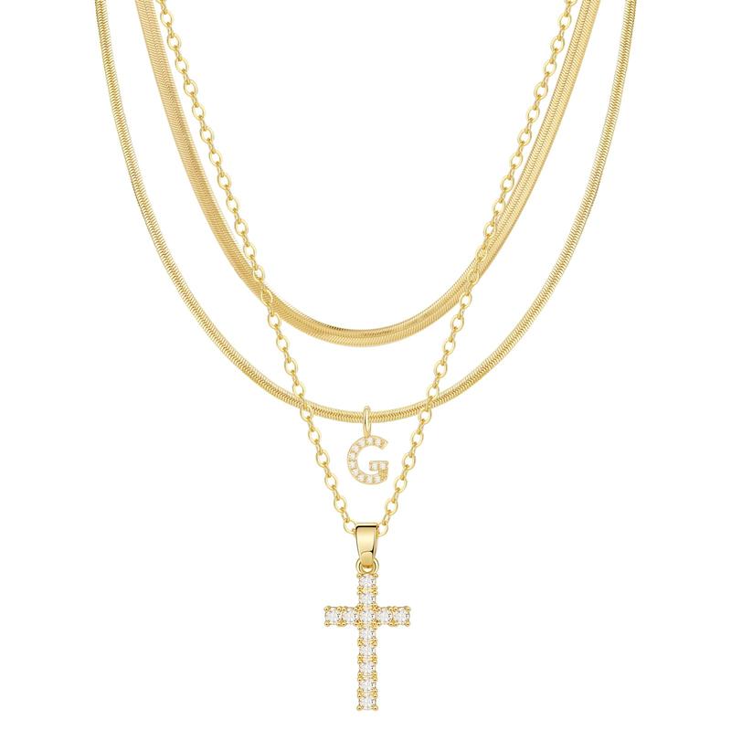 3pc 14k Diamond Accented Initial & Cross Necklace Set — product detail