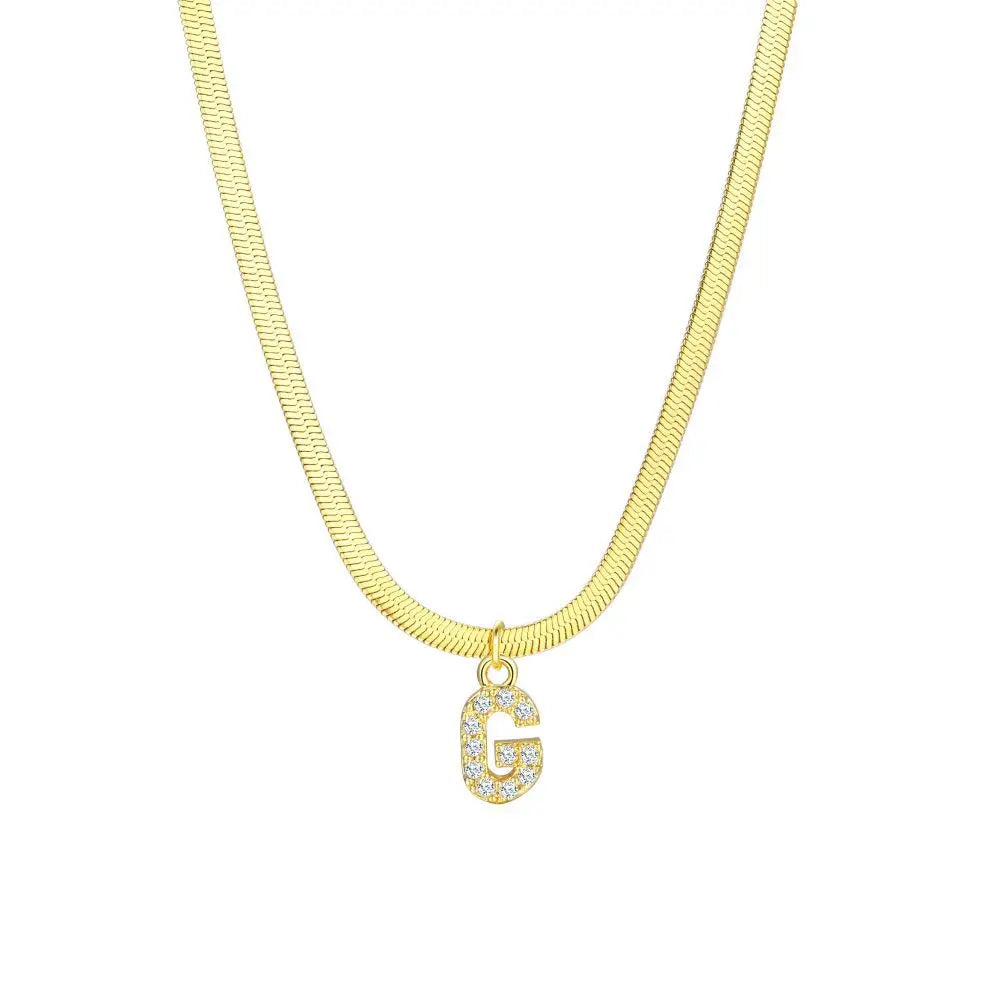 Dainty Diamond Letter Initial Herringbone Necklace — product detail