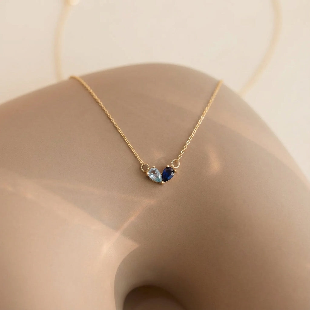 Dainty Dual Birthstone Heart Necklace — product detail
