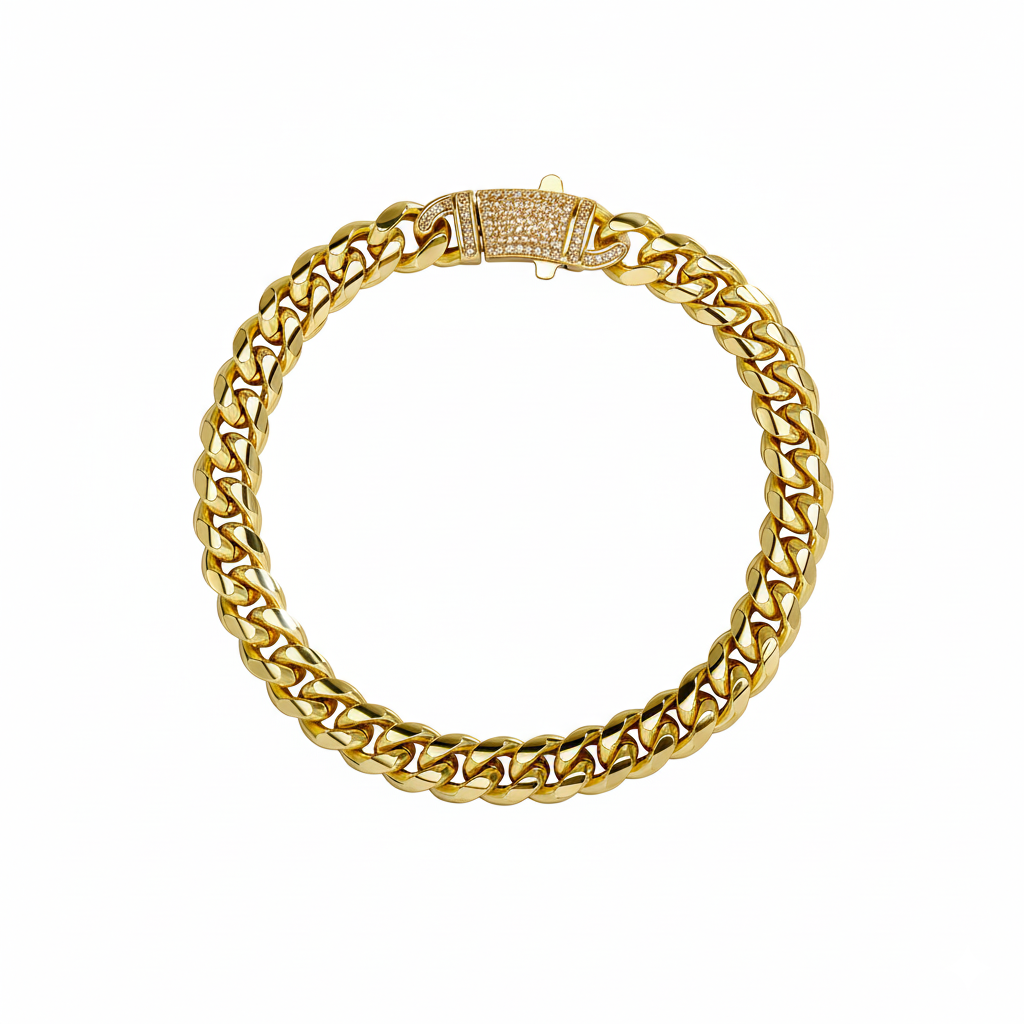 14k Chunky Sparkling Accented Clasp Cuban Link Bracelet — product detail
