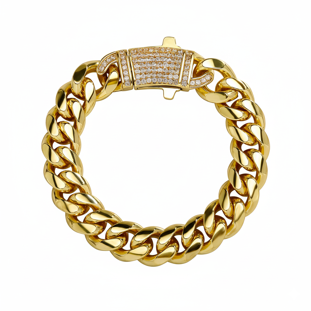 14k Chunky Sparkling Accented Clasp Cuban Link Bracelet — product detail