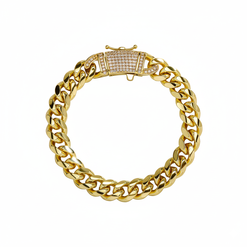 14k Chunky Sparkling Accented Clasp Cuban Link Bracelet — product detail