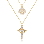 2pc 14k Sparkling Cross Crown & Initial Necklace Set — product detail