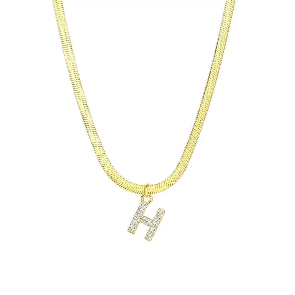 Dainty Diamond Letter Initial Herringbone Necklace — product detail