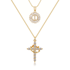 2pc 14k Sparkling Cross Crown & Initial Necklace Set — product detail