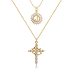 2pc 14k Sparkling Cross Crown & Initial Necklace Set — product detail