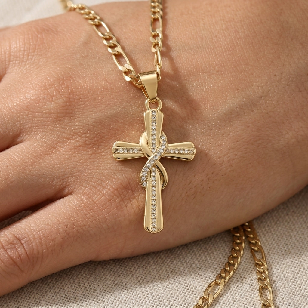14k Sparkling Accented Infinity Cross Necklace — product detail