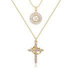 2pc 14k Sparkling Cross Crown & Initial Necklace Set — product detail