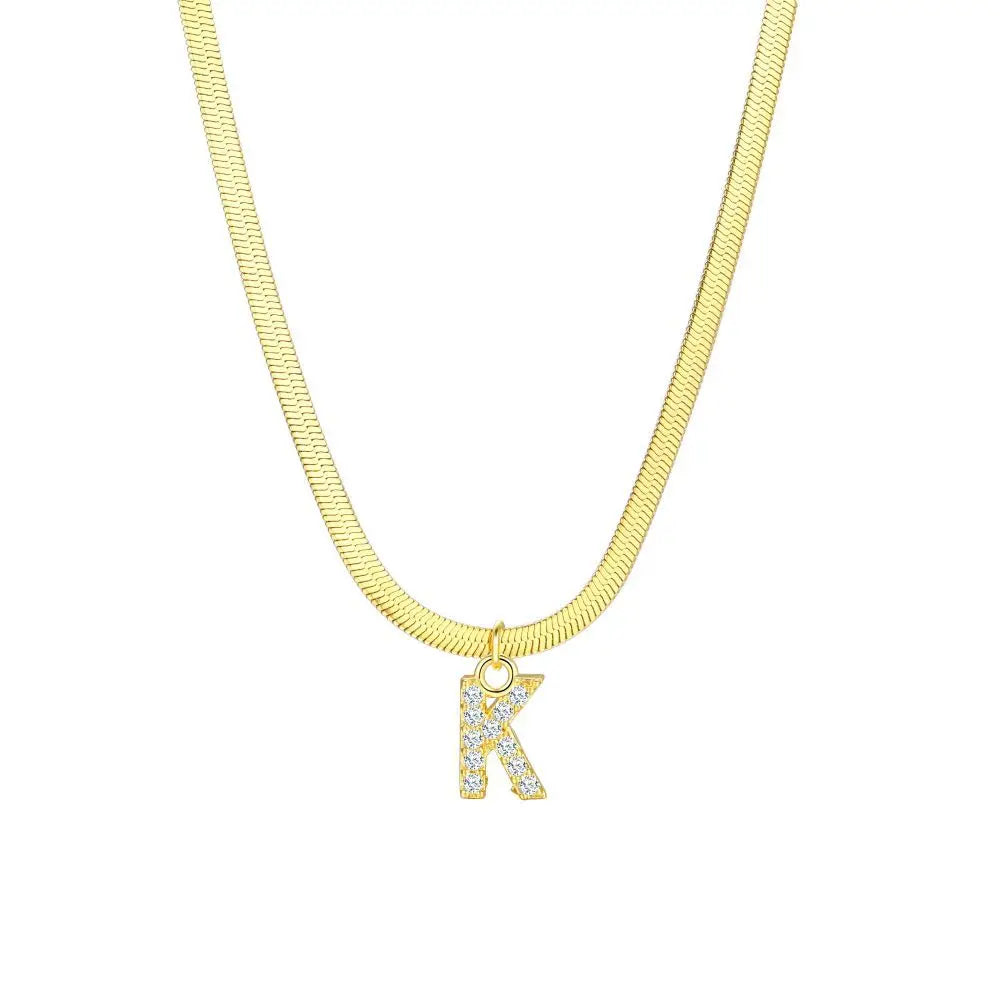 Dainty Diamond Letter Initial Herringbone Necklace — product detail