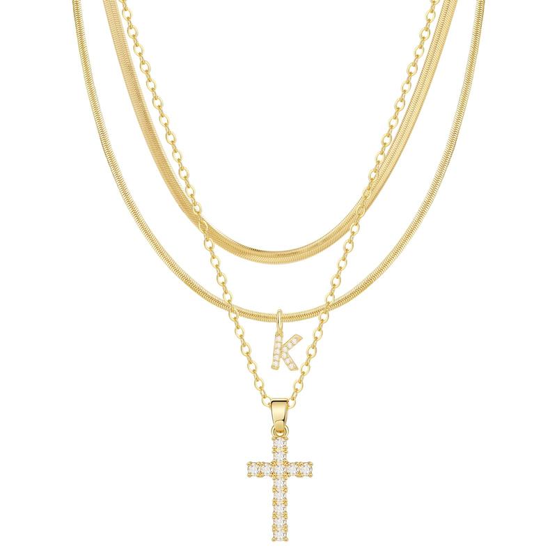 3pc 14k Diamond Accented Initial & Cross Necklace Set — product detail