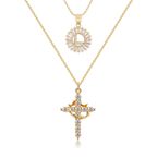 2pc 14k Sparkling Cross Crown & Initial Necklace Set — product detail