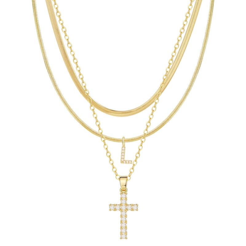 3pc 14k Diamond Accented Initial & Cross Necklace Set — product detail