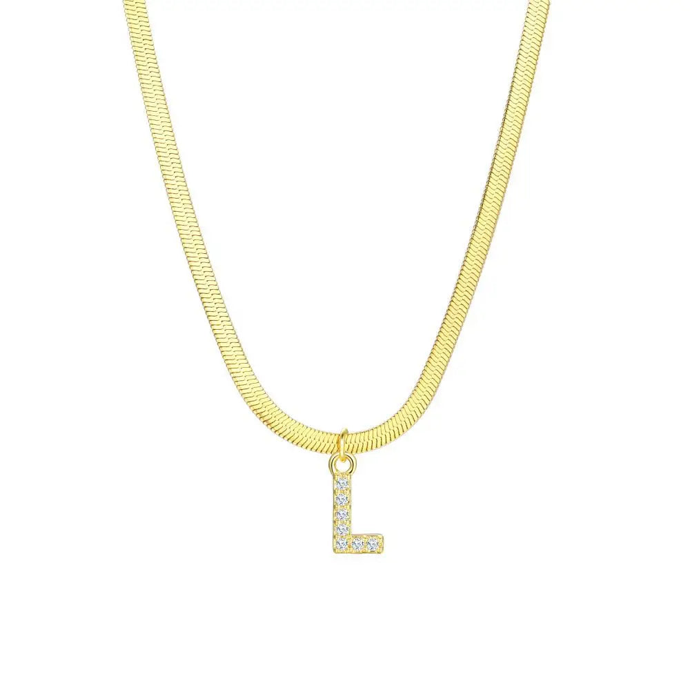 Dainty Diamond Letter Initial Herringbone Necklace — product detail