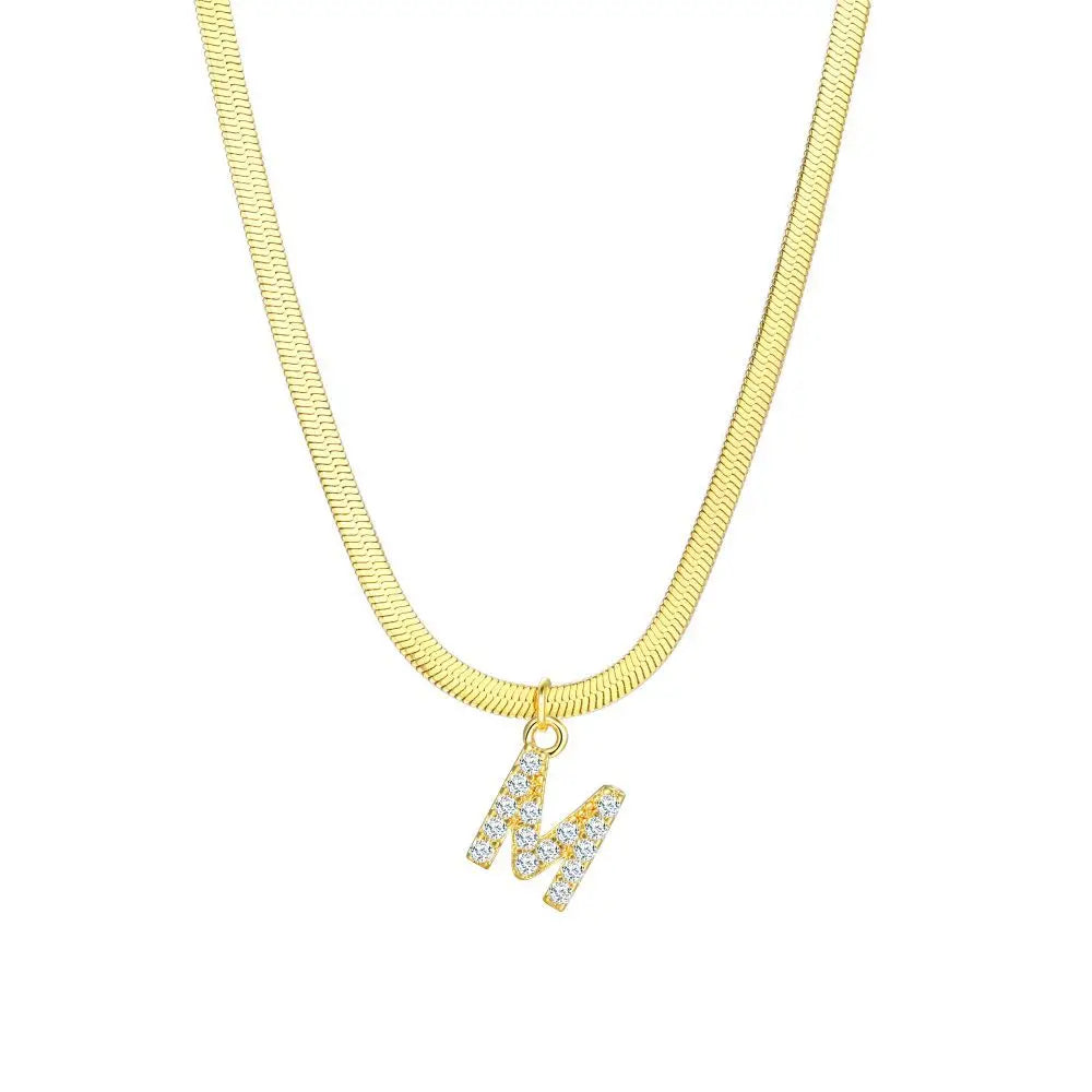 Dainty Diamond Letter Initial Herringbone Necklace — product detail