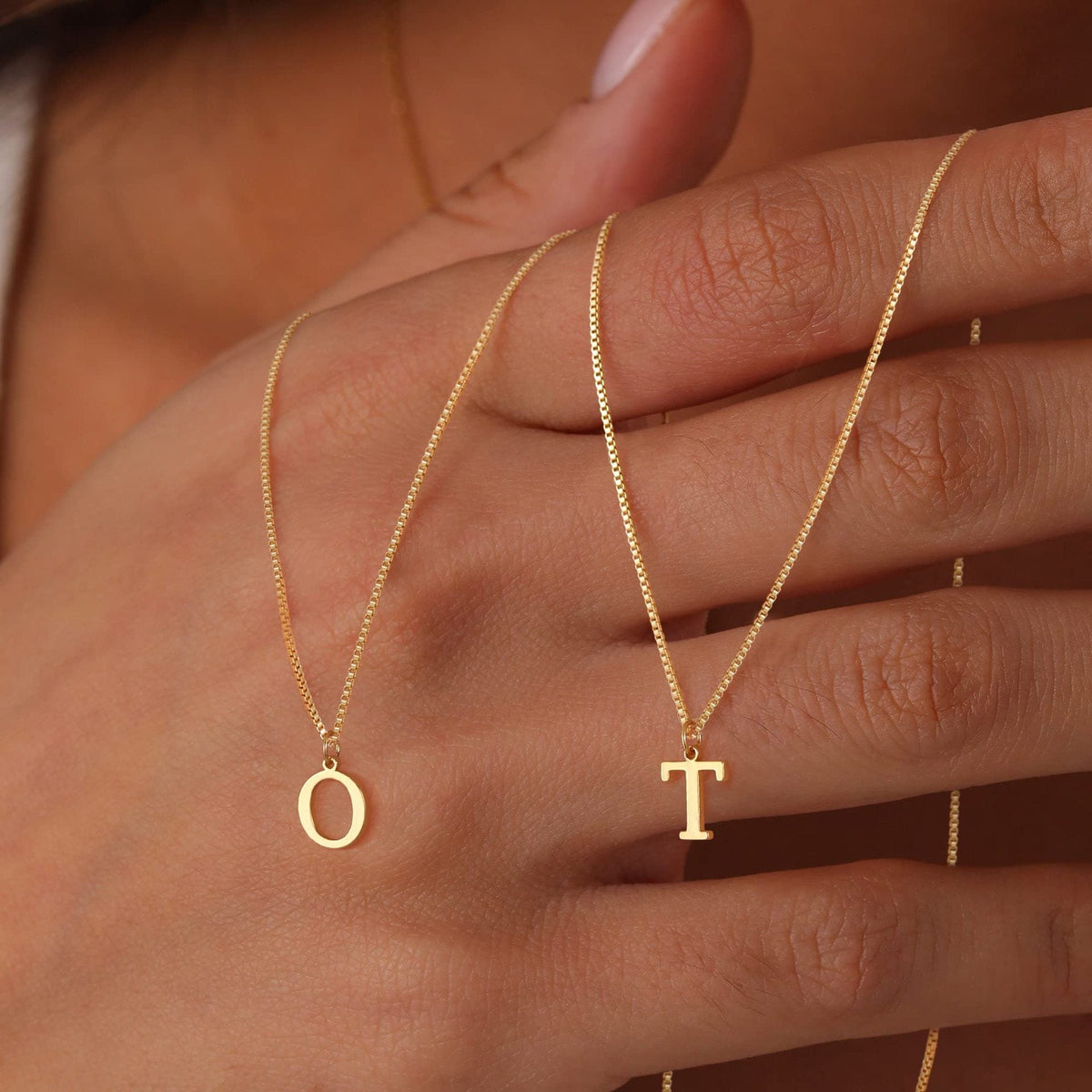 14k Minimal Serif Initial Necklace — product detail