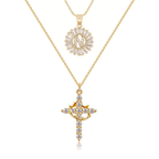 2pc 14k Sparkling Cross Crown & Initial Necklace Set — product detail