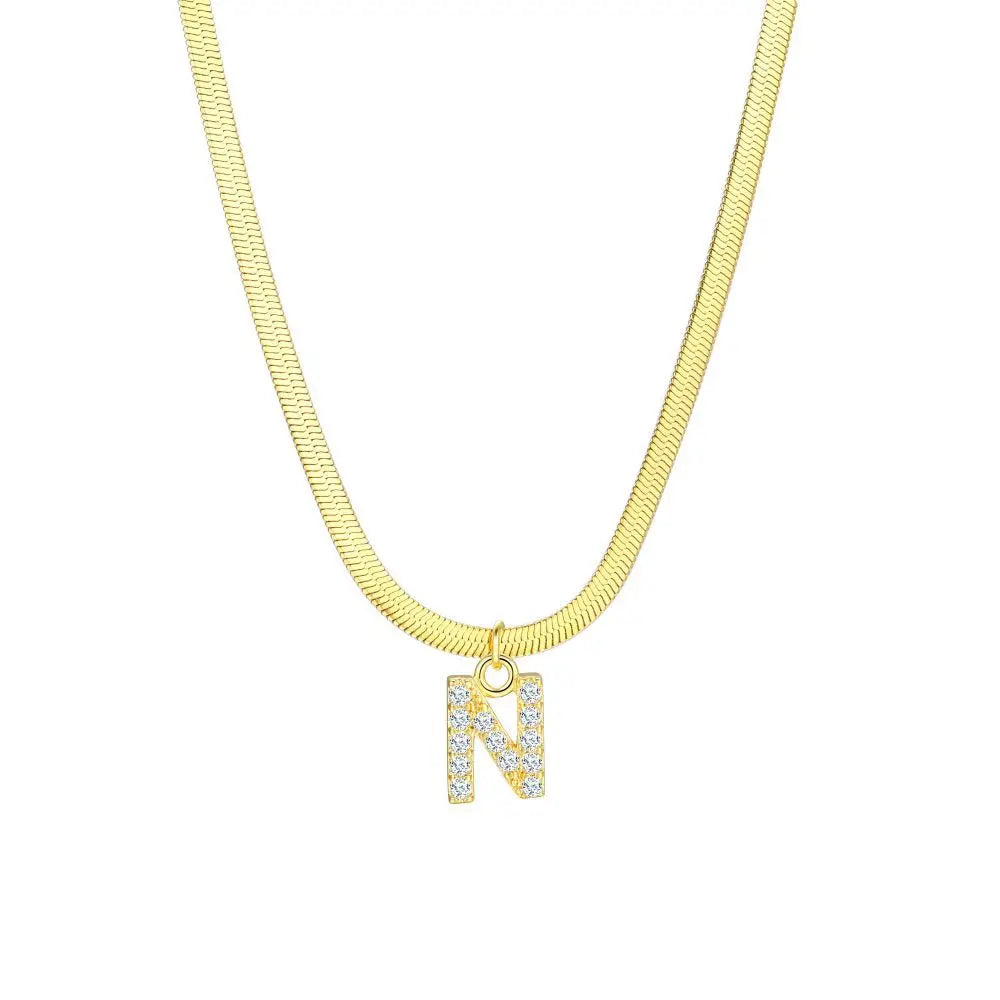 Dainty Diamond Letter Initial Herringbone Necklace — product detail