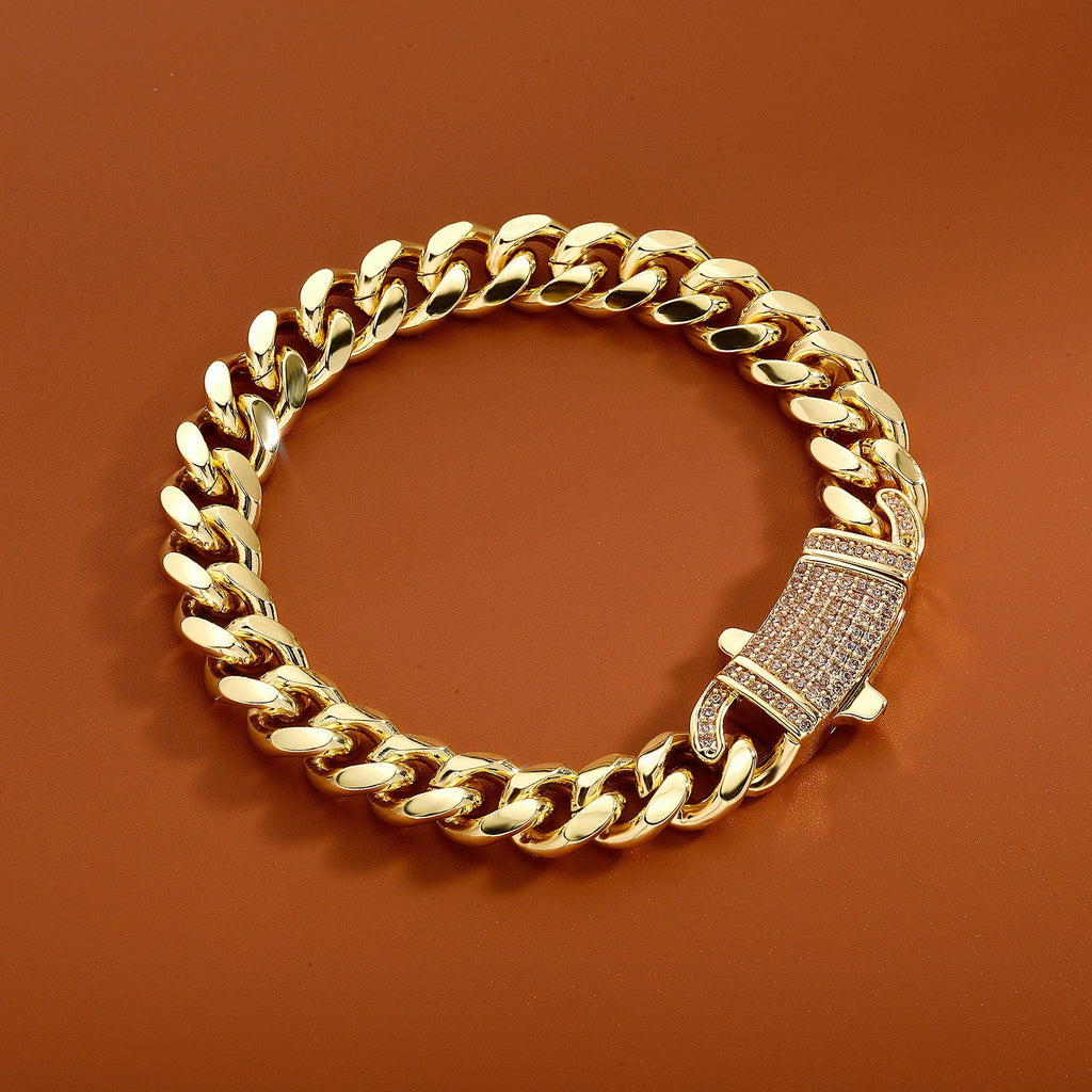 14k Chunky Sparkling Accented Clasp Cuban Link Bracelet — product detail