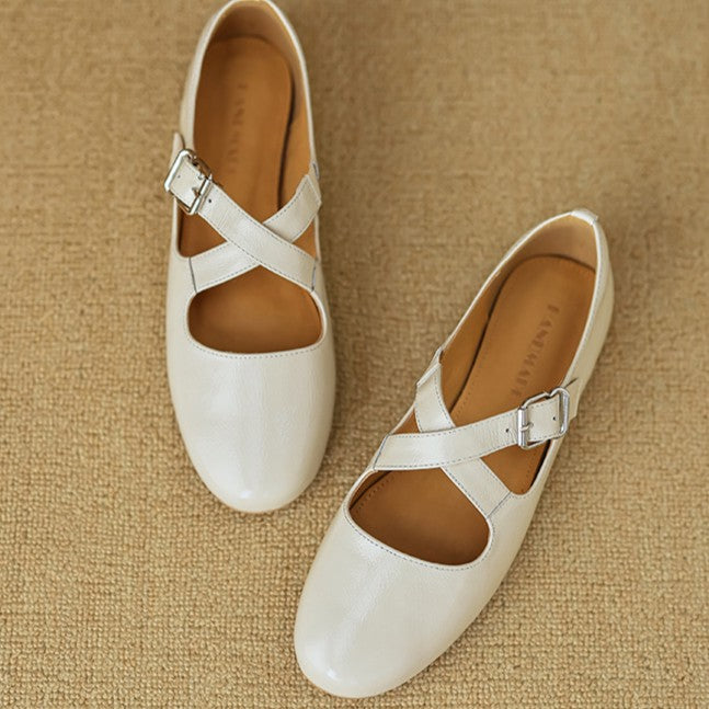 Morven Cross-Strap Leather Flats