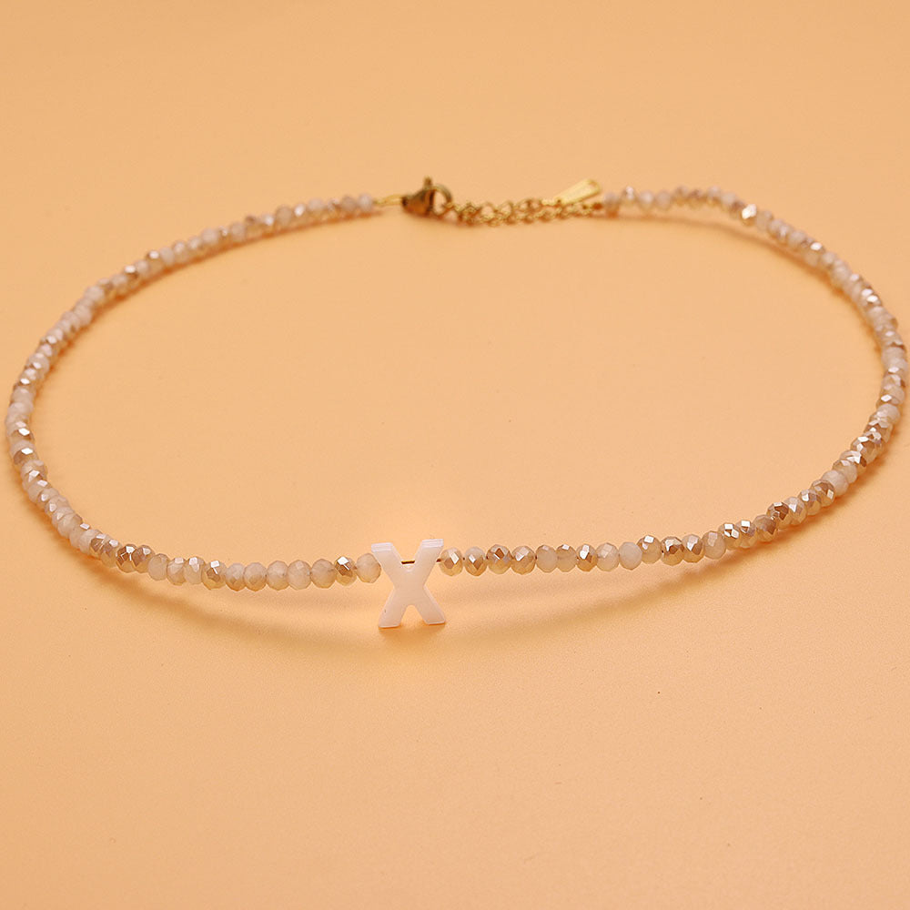 Dainty Stone Beaded Initial Necklace — product detail