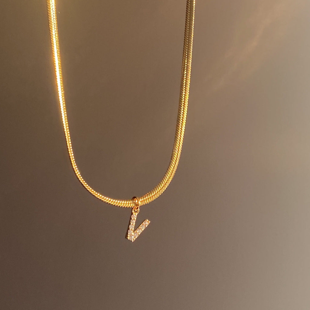 Dainty Diamond Letter Initial Herringbone Necklace — product detail
