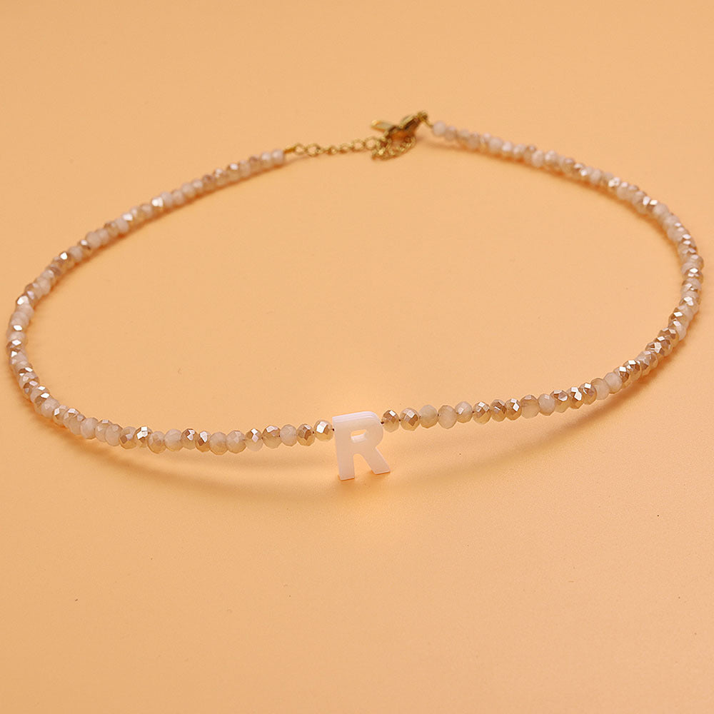 Dainty Stone Beaded Initial Necklace — product detail