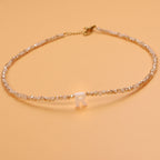 Dainty Stone Beaded Initial Necklace — product detail