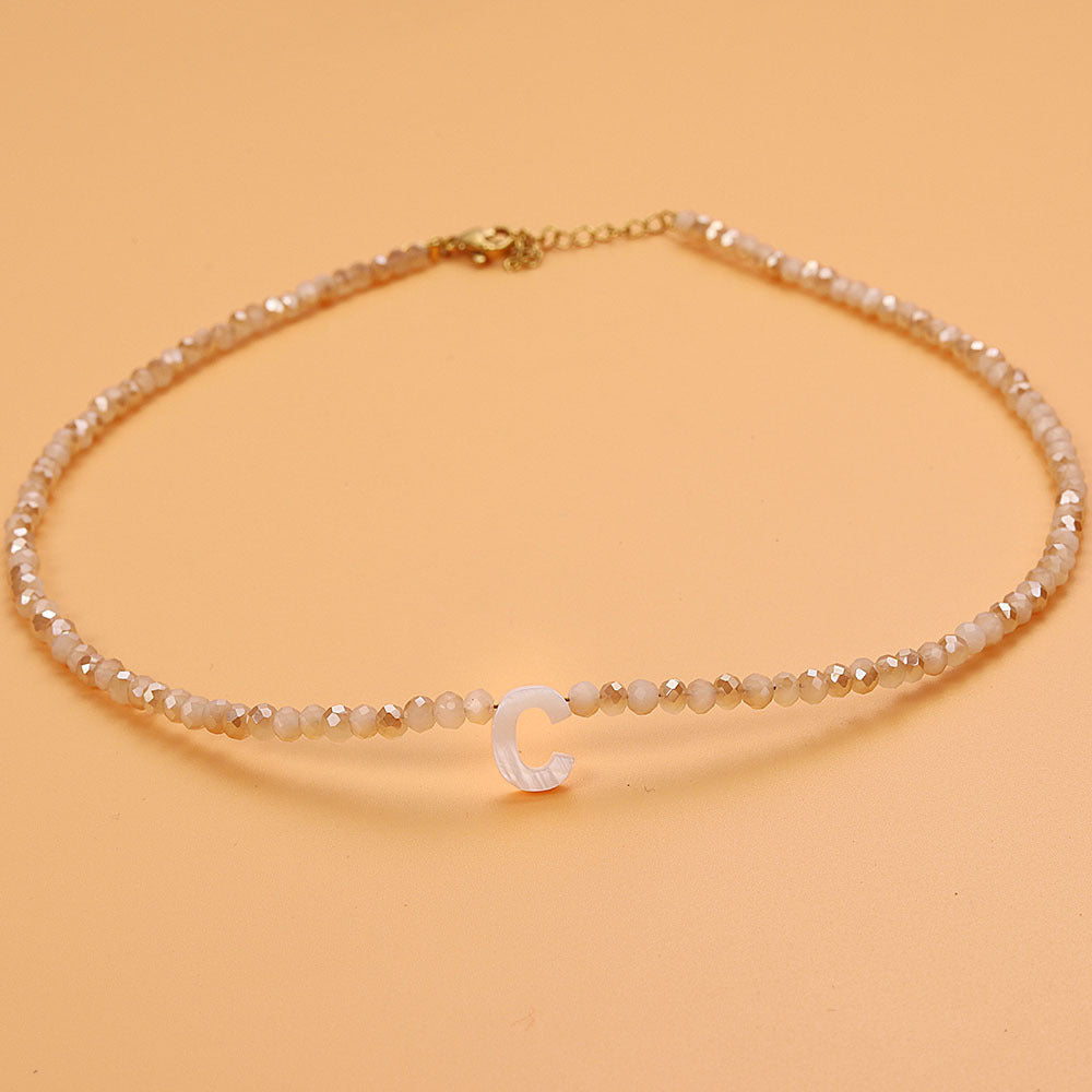 Dainty Stone Beaded Initial Necklace — product detail