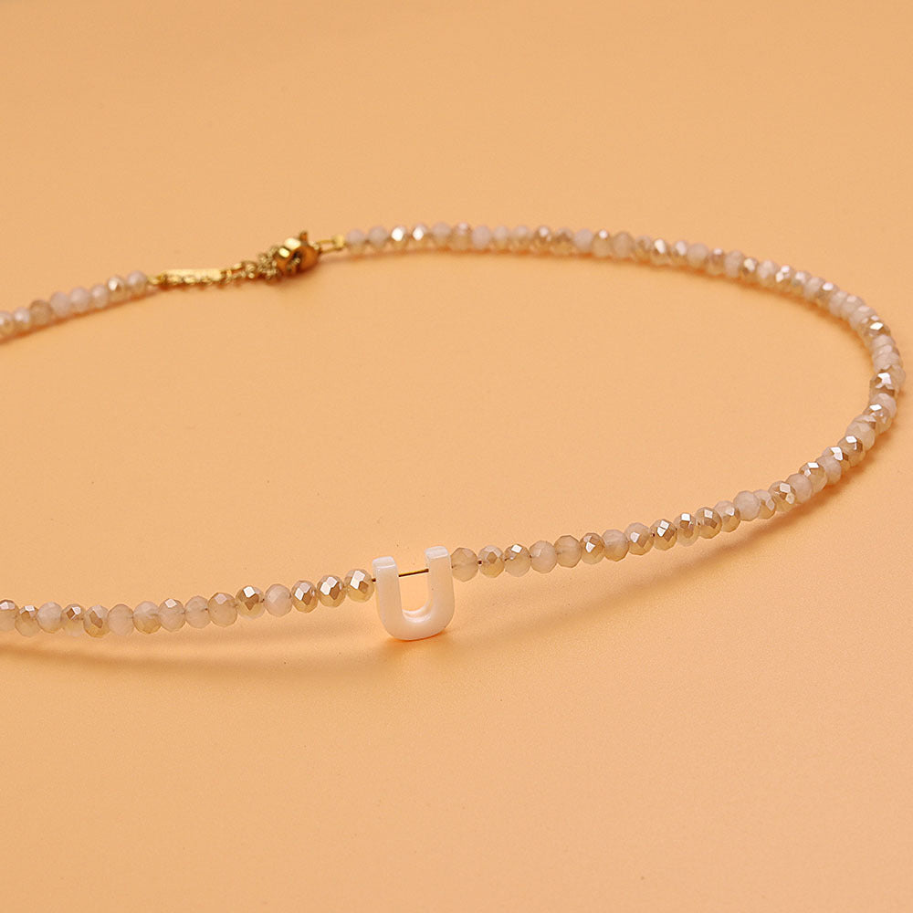 Dainty Stone Beaded Initial Necklace — product detail