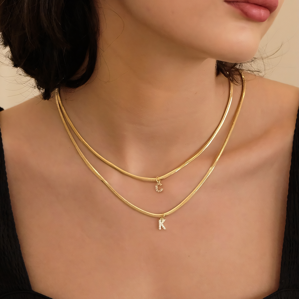 Dainty Diamond Letter Initial Herringbone Necklace — product detail