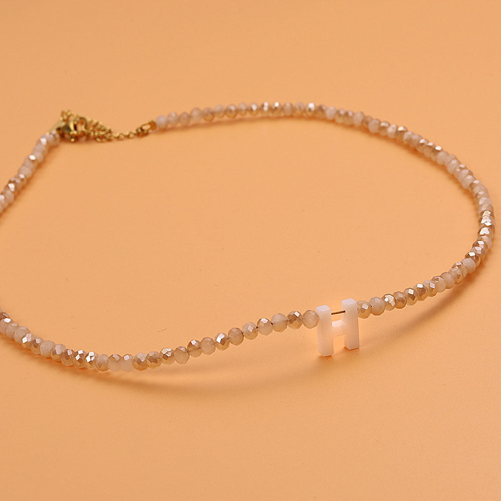 Dainty Stone Beaded Initial Necklace — product detail