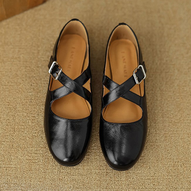 Morven Cross-Strap Leather Flats