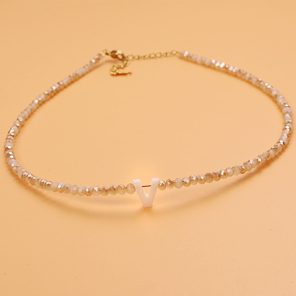 Dainty Stone Beaded Initial Necklace — product detail