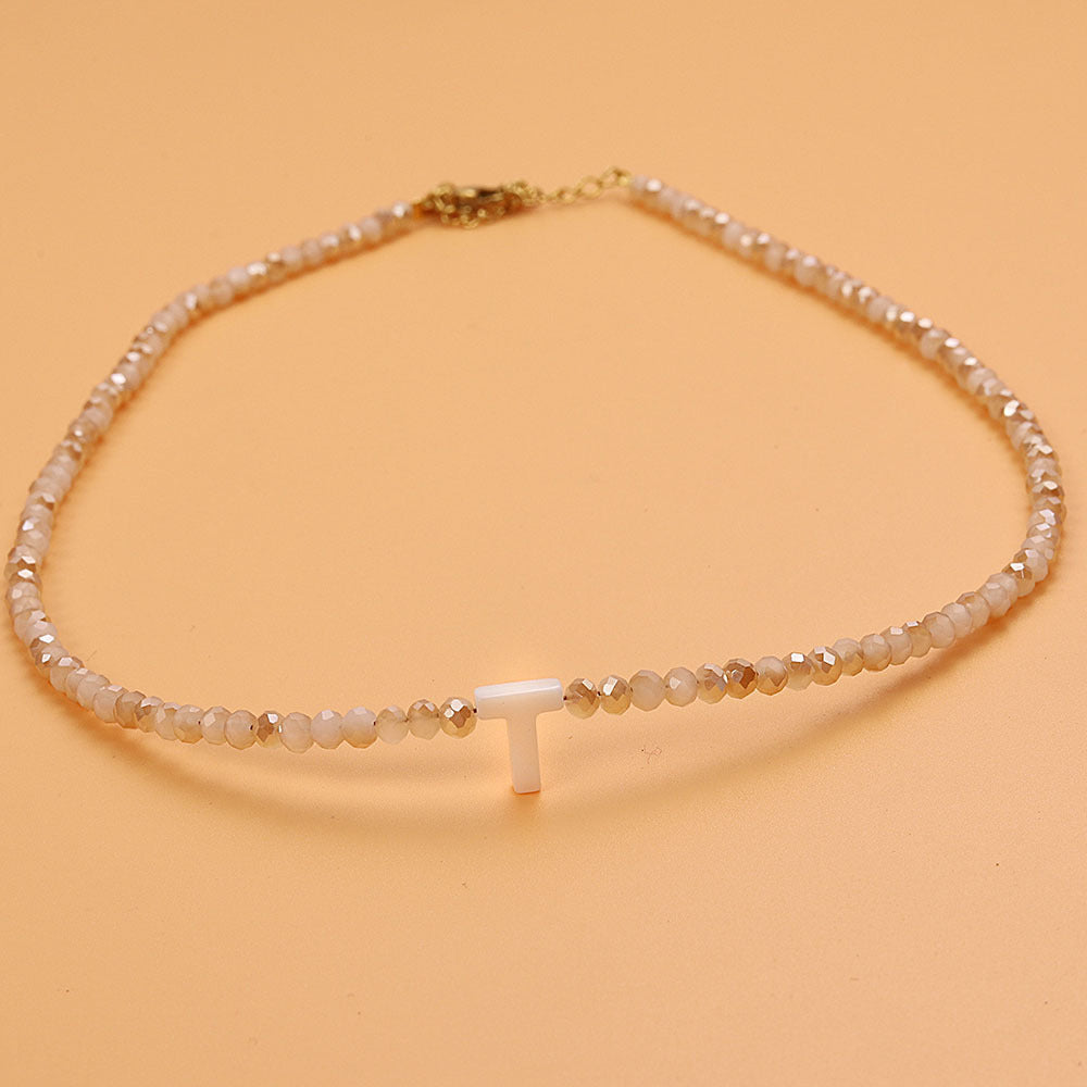 Dainty Stone Beaded Initial Necklace — product detail