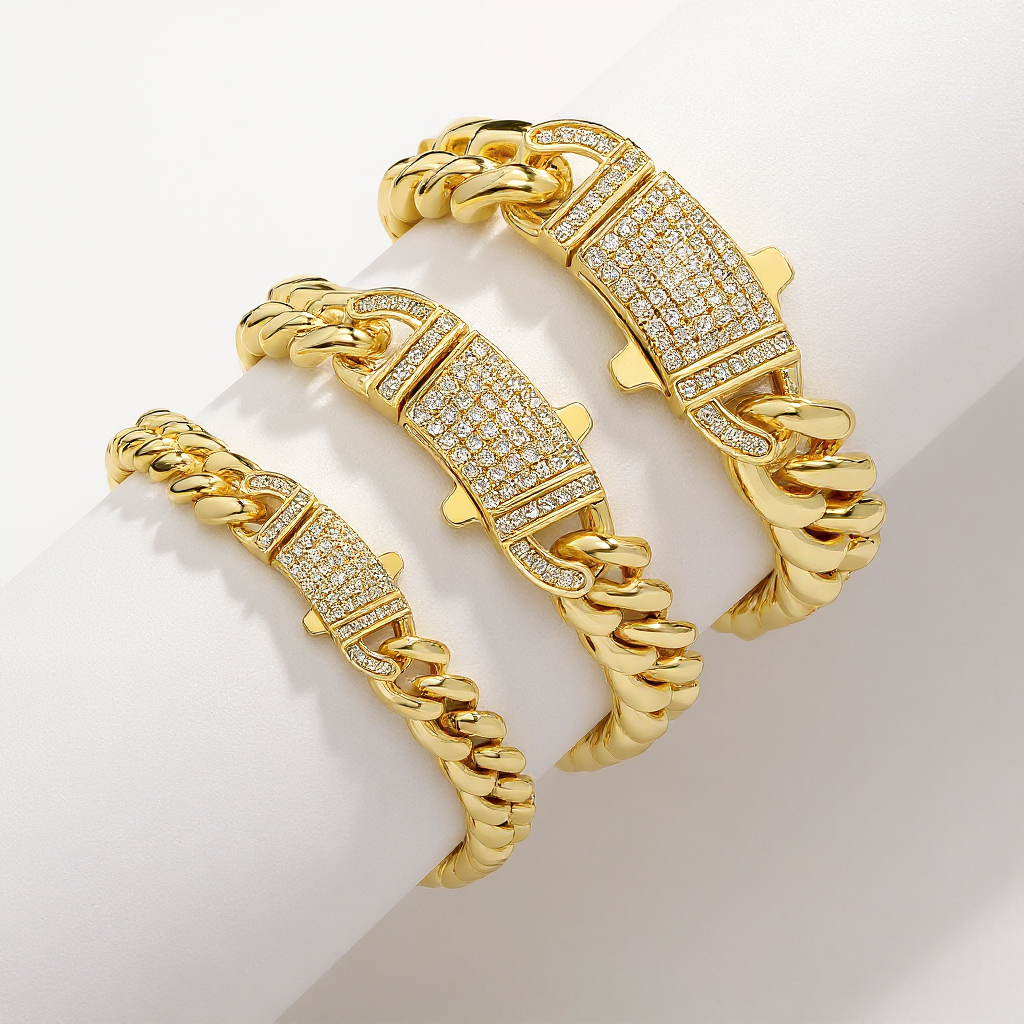 14k Chunky Sparkling Accented Clasp Cuban Link Bracelet — product detail