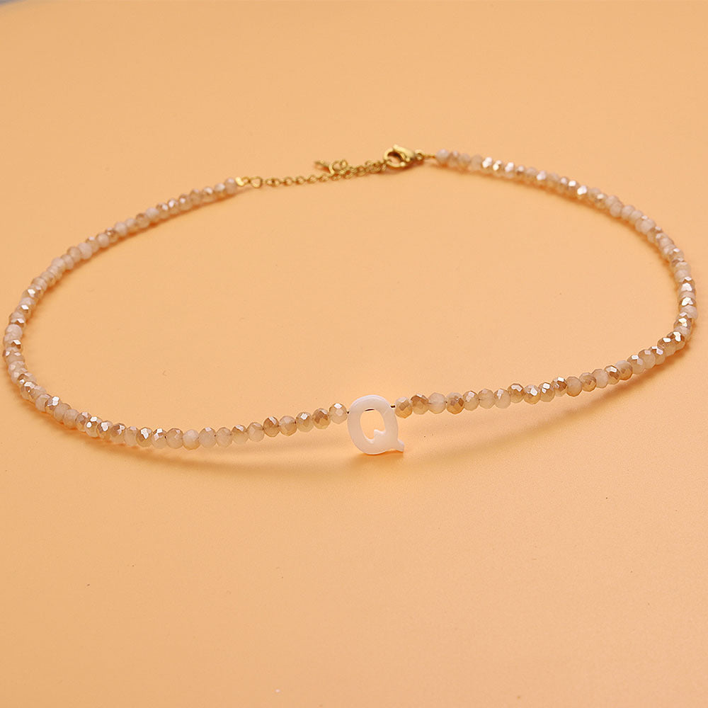 Dainty Stone Beaded Initial Necklace — product detail