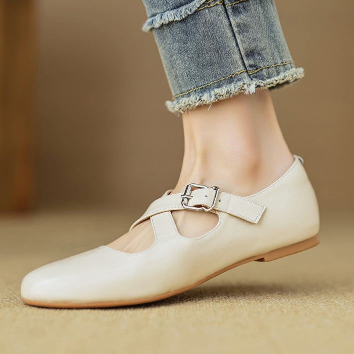 Morven Cross-Strap Leather Flats