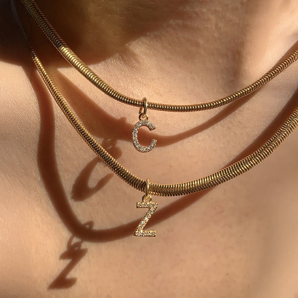 Dainty Diamond Letter Initial Herringbone Necklace — product detail