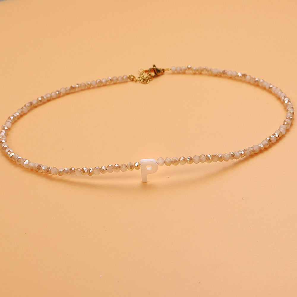 Dainty Stone Beaded Initial Necklace — product detail