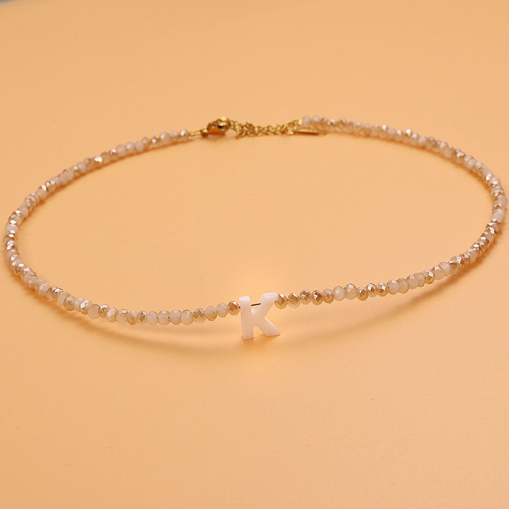 Dainty Stone Beaded Initial Necklace — product detail