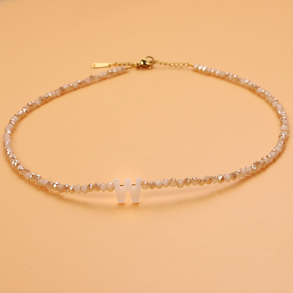 Dainty Stone Beaded Initial Necklace — product detail