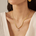 Dainty Diamond Letter Initial Herringbone Necklace — product detail