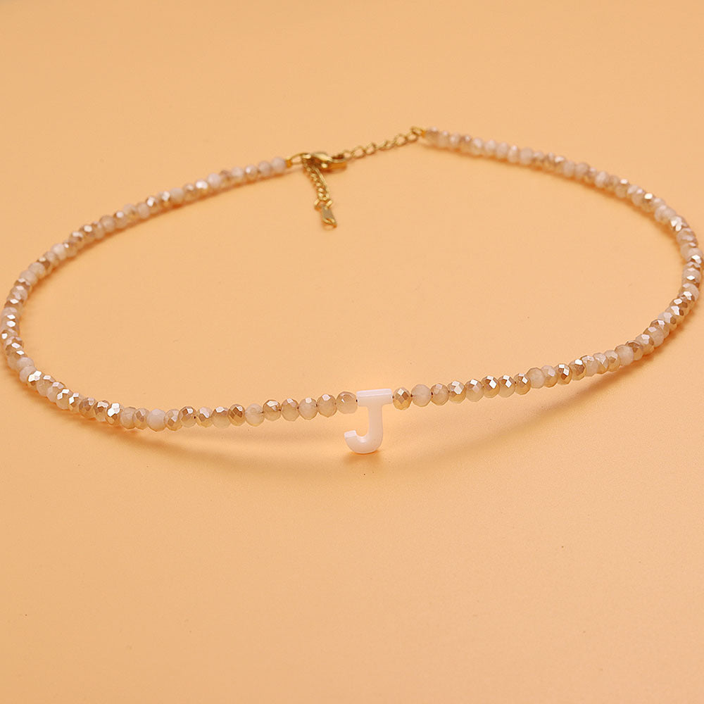 Dainty Stone Beaded Initial Necklace — product detail