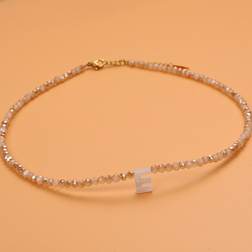 Dainty Stone Beaded Initial Necklace — product detail