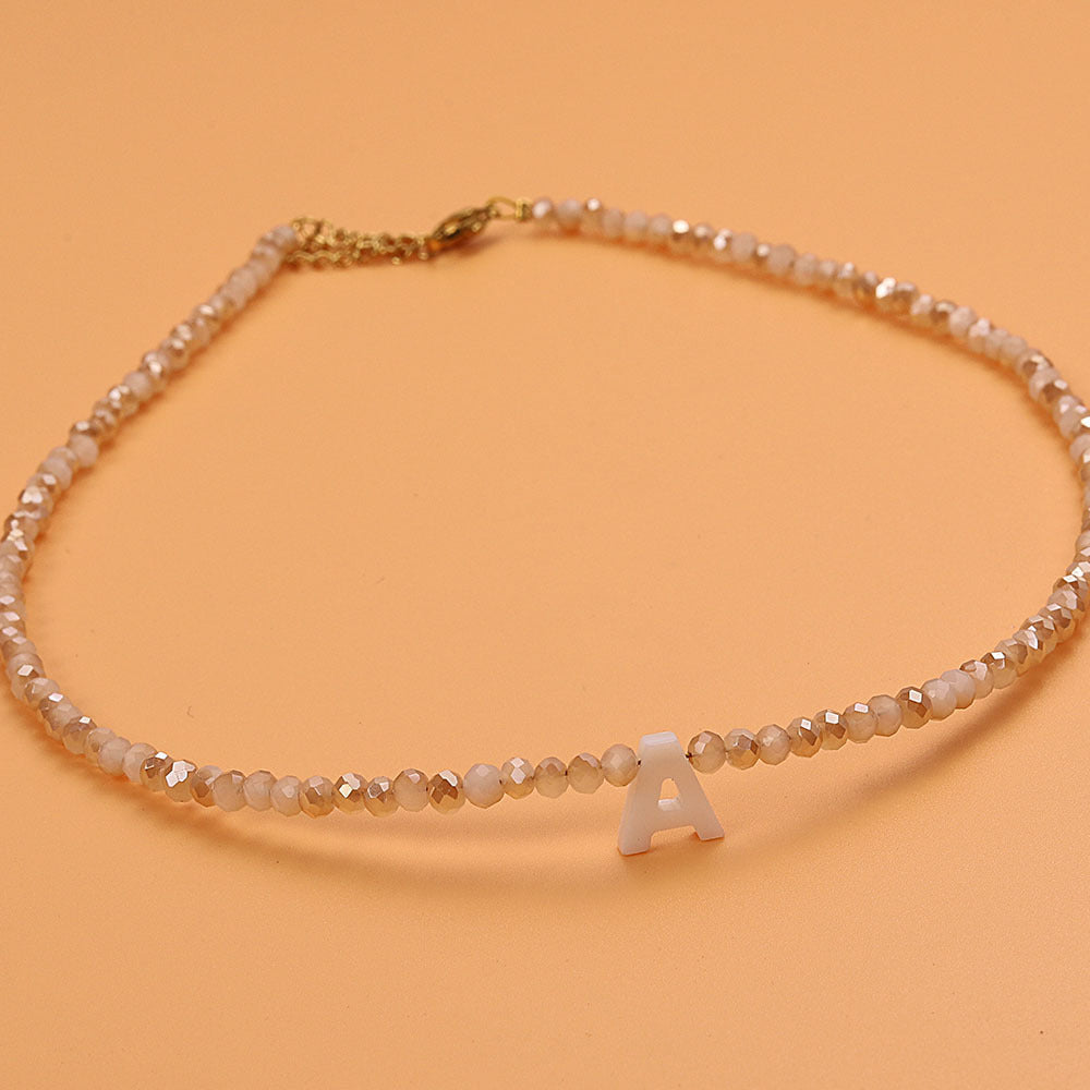 Dainty Stone Beaded Initial Necklace — product detail