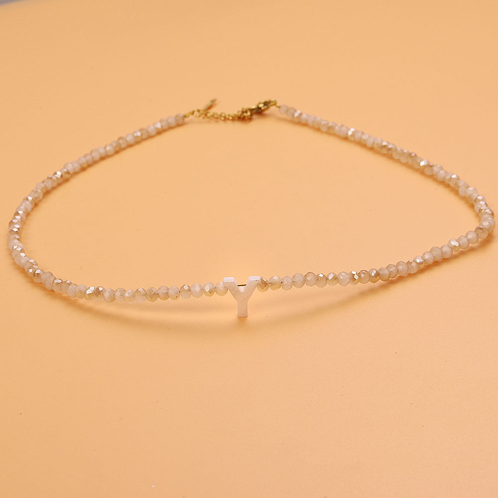 Dainty Stone Beaded Initial Necklace — product detail