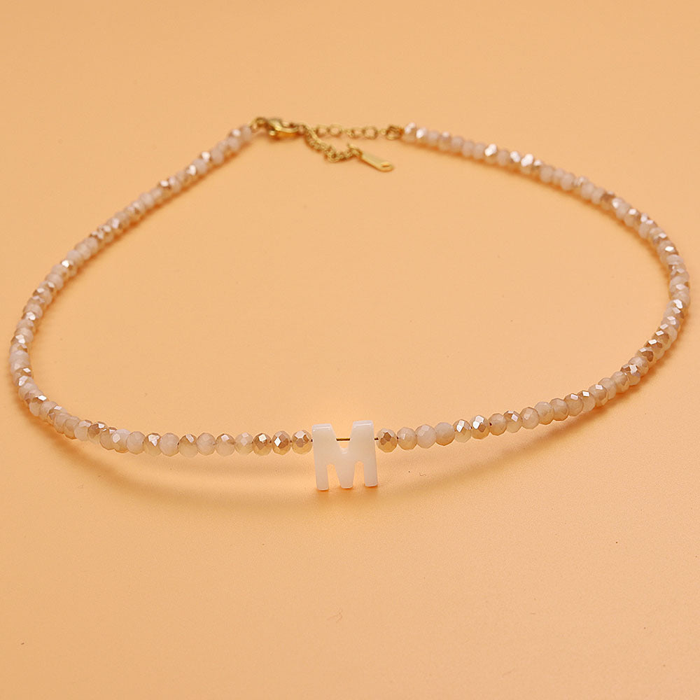 Dainty Stone Beaded Initial Necklace — product detail