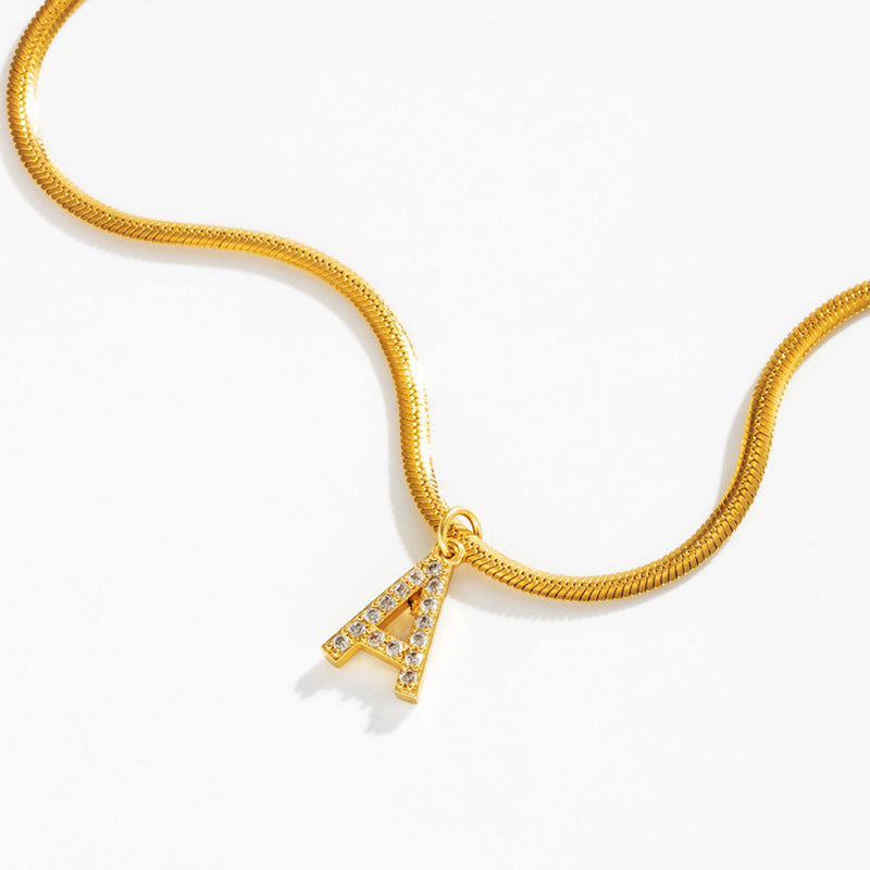 Dainty Diamond Letter Initial Herringbone Necklace — product detail